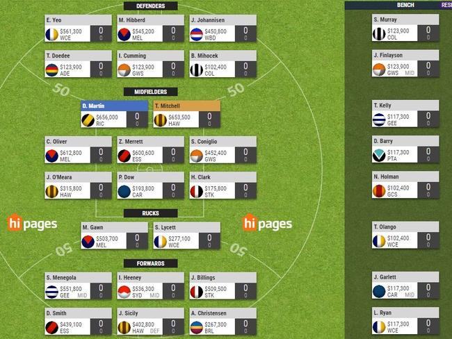 SuperCoach ruck risk sample team.