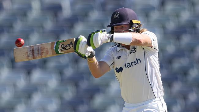 Pucovski rocks back on a short ball while batting for Victoria. Picture: Getty Images