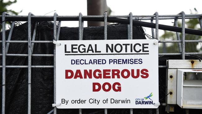 A dangerous dog sign erected following a dog attack. Picture: Keri Megelus