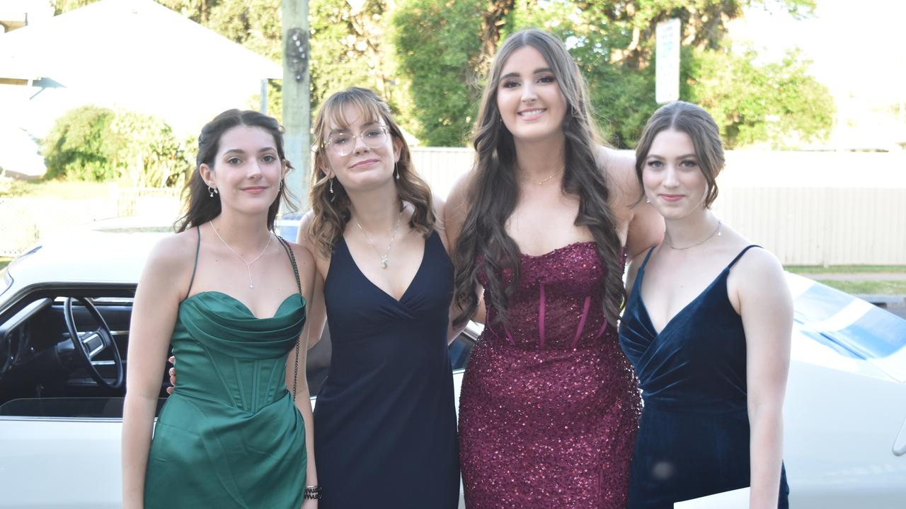 Stella Rewell, Liv Tilly, Hannah Lanskey and Celeste Campbell at the Sunshine Coast Grammar School formal on November 17. Picture: Sam Turner