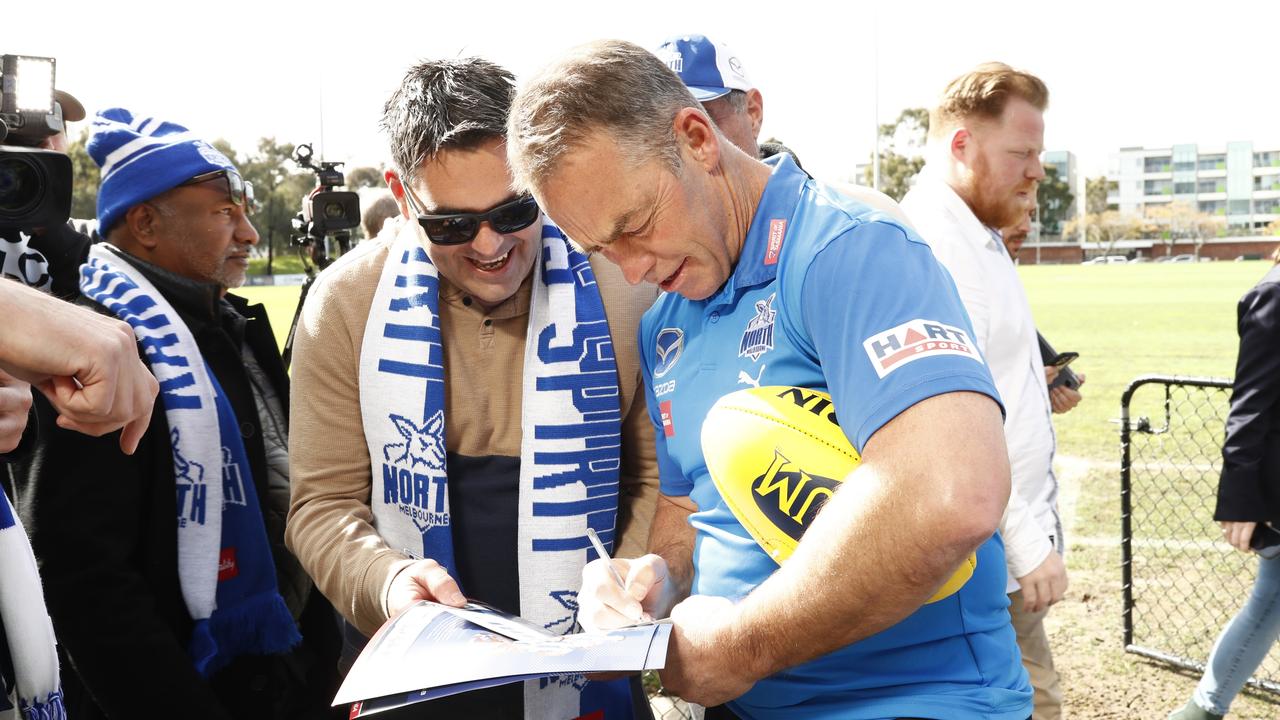 Clarkson signs autographs at Arden Street. Picture: Darrian Traynor/Getty Images