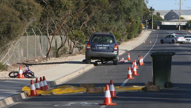 An adult male cyclist was seriously injured and his daughter, who was cycling with him, suffered minor injuries after they were involved in a collision with a car at Murray Bridge. Picture: Emma Brasier/AAP