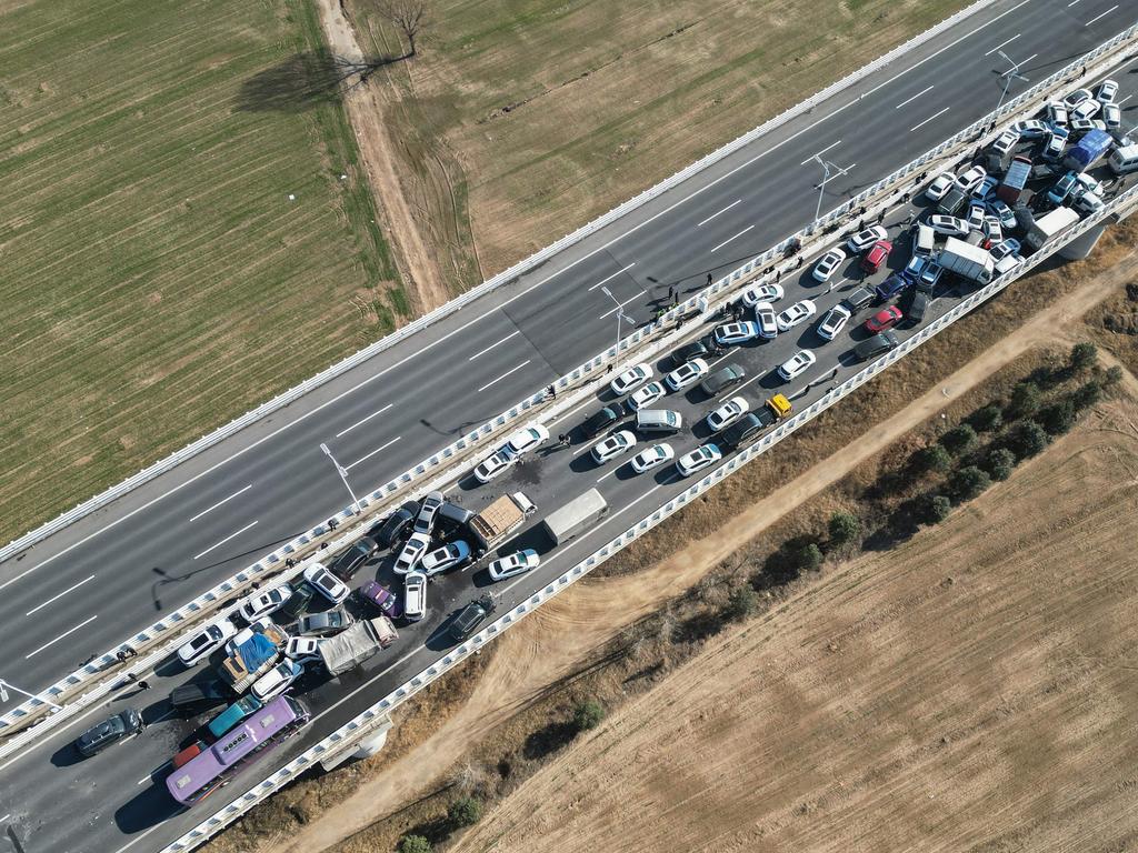 Hundreds of vehicles were involved in the crash. Picture: AFP