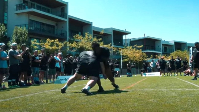 Competitors take turns running it straight at one another, with the winner judged on who commits the most damage. Image: RUNIT YouTube