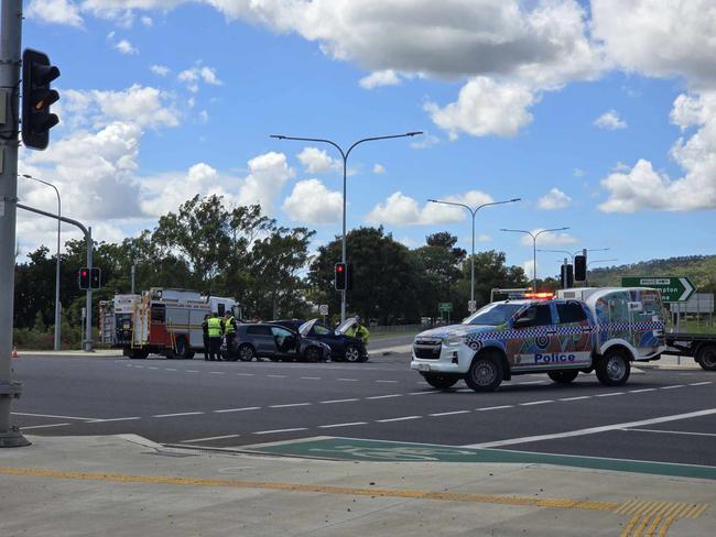 Emergency services and tow truck crew at the scene of a two-vehicle crash on the corner of Yaamba and Yeppoon Roads, Parkhurst on March 31, 2024.