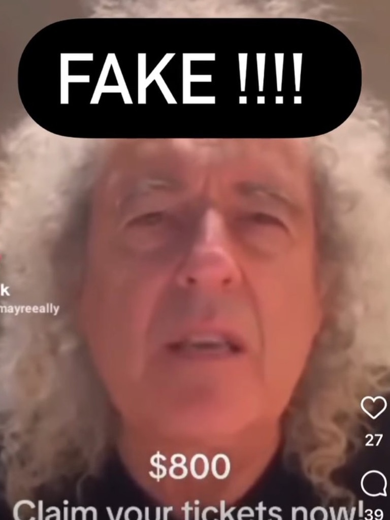 A video with an AI-generated Brian May has been scamming fans on social media. Picture: TikTok