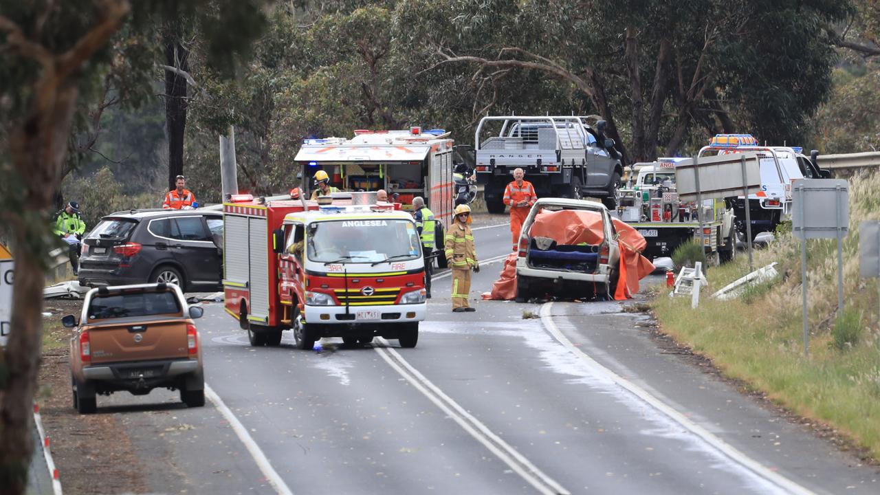 The scene of a serious two-car collision on Saturday. Picture: Mark Wilson