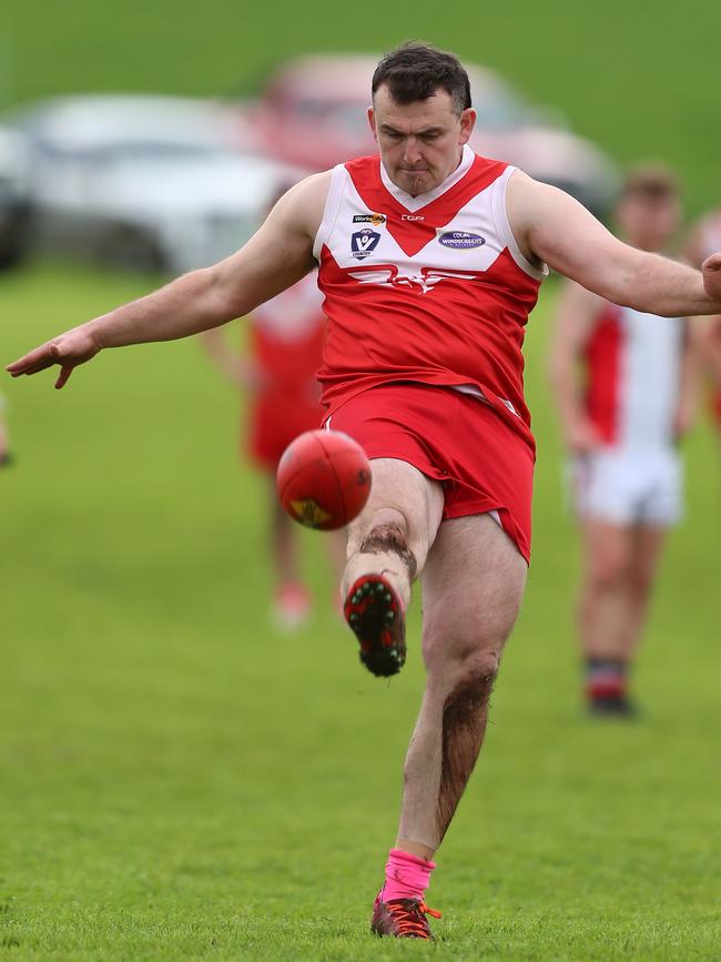 Alvie’s Dominic Dare kicked the most goals in the state in the home and away rounds with 113. Picture: Yuri Kouzmin