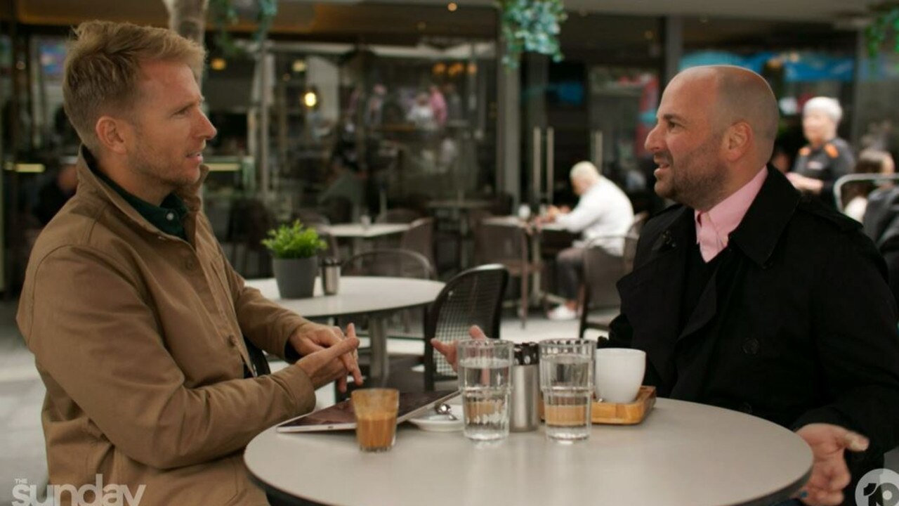 George Calombaris speaks to Hamish Macdonald. Picture: Channel 10