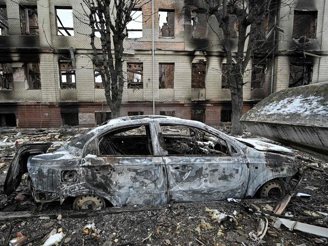 The view of a military facility which was destroyed by recent shelling in the city of Brovary outside Kyiv. Picture: AFP