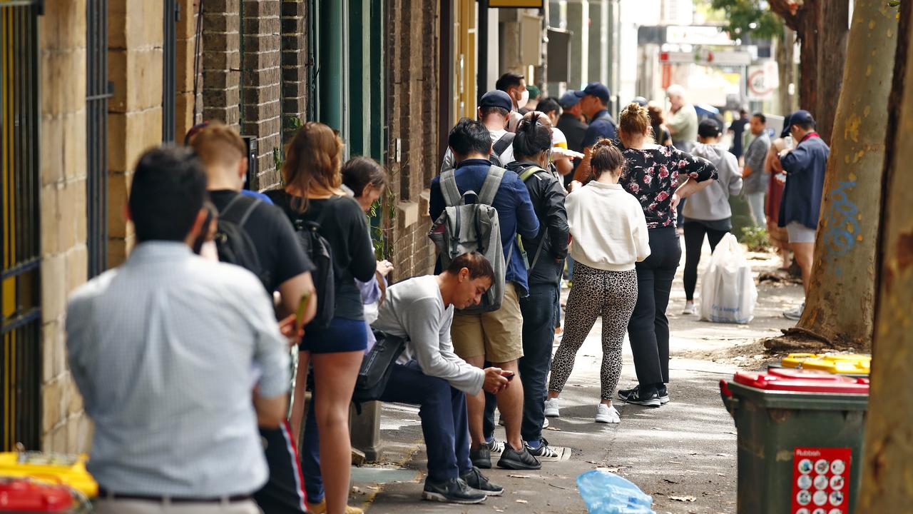 People queuing outside Centrelink at the start of the Covid-19 pandemic. Picture: Sam Ruttyn/News Corp Australia