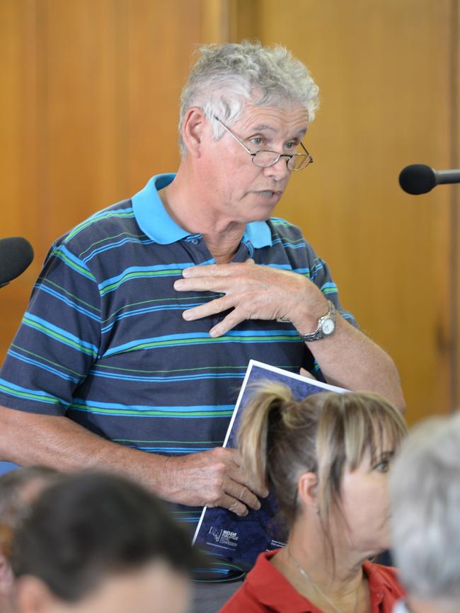 Edward Mertens speaks at the Port Pirie meeting. Picture: Campbell Brodie