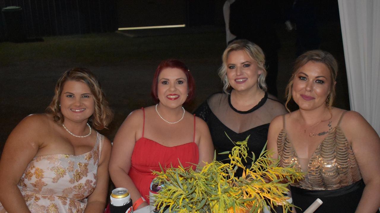 Nicole Struckel of Moranbah, Kylie Sunnerdale of Middlemount, Jaimie Macklin of Brisbane, and Amanda Barker of Moranbah at the 2021 Proserpine Show Ball. Picture: Kirra Grimes.