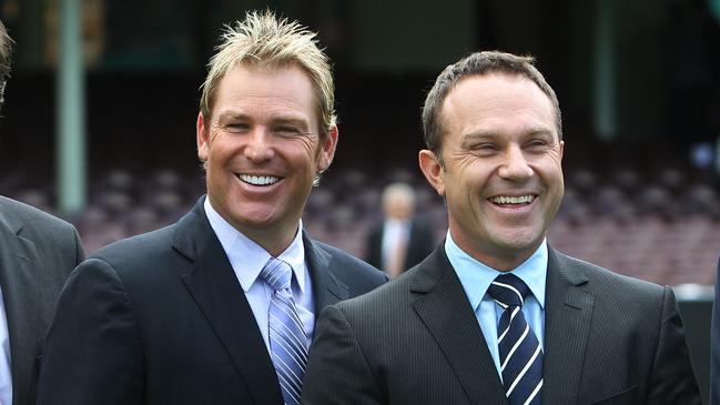 The late great Shane Warne with Slater during their Channel 9 cricket coverage.