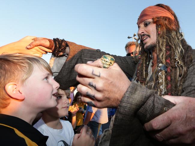 Johnny Depp meets fans at Cleveland after a day filming Pirates of the Caribbean. Picture: Peter Wallis