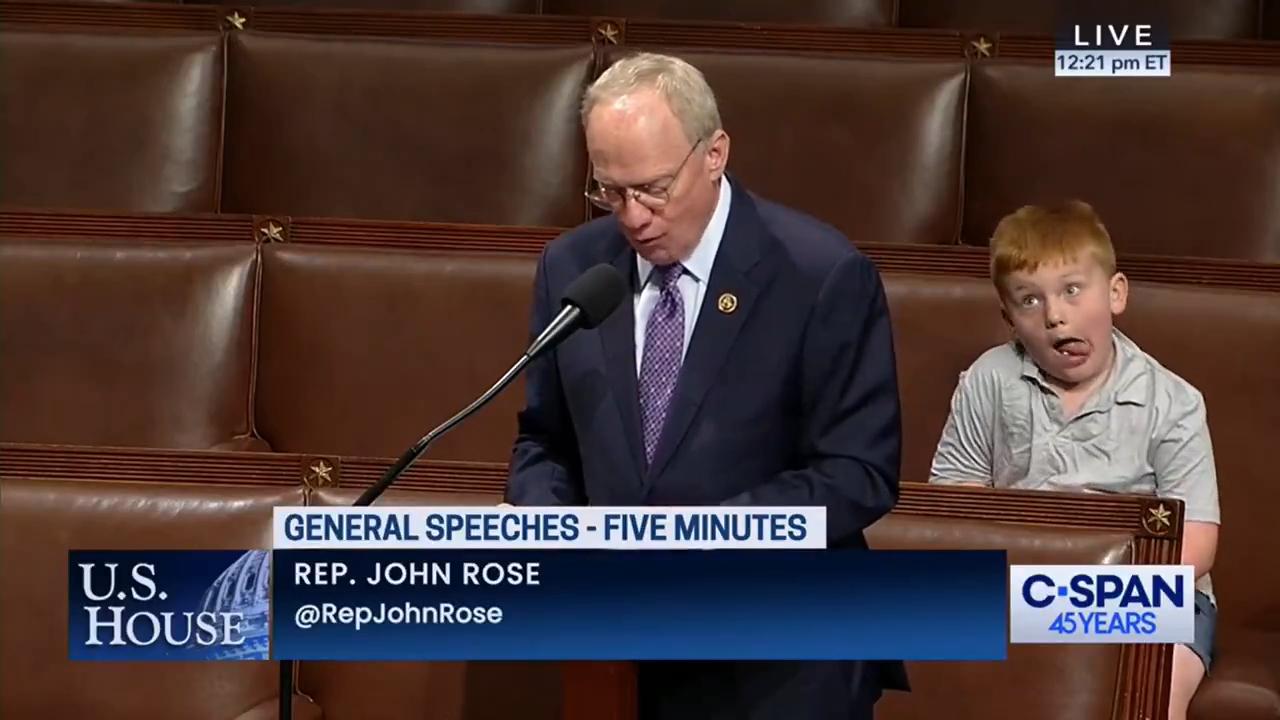 Guy Rose stole all the attention as his father, a US Republican, delivered a speech on the Floor of the House of Representatives in Washington. Picture: CSPAN