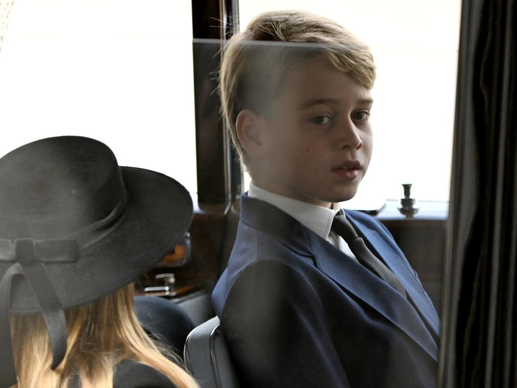 Prince George of Wales is seen leaving Westminster Abbey. Picture: Getty