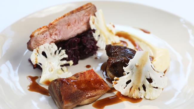 Clareville Kiosk’s Wimmera duck with braised red cabbage. The restaurant has midweek BYO deals.