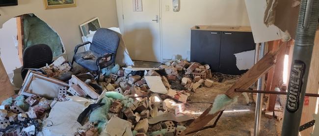 The aftermath of the 4WD that went through a wall at the South Coast District hospital at Victor Harbor. Picture: Supplied