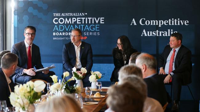 The Australian’s Darren Davidson, left, Committee for Adelaide CEO Sam Dighton, Louisa Rose from Hill-Smith Family Estates and Office of Hydrogen Power CEO Sam Crafter spoke at the event. Picture: Matt Turner