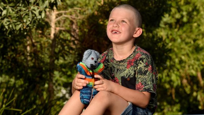 Harrison Jurgens, 6, with Freddie the Teddy. Picture: Evan Morgan