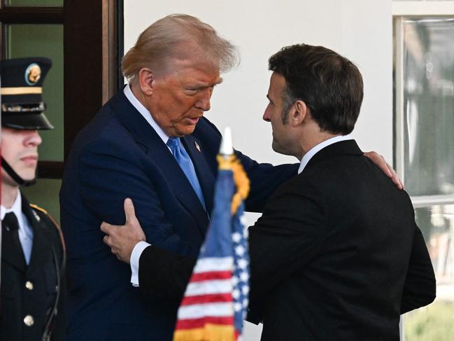 Donald Trump and Emmanuel Macron shake hands outside of the Oval Office. Picture: Roberto Schmidt/AFP