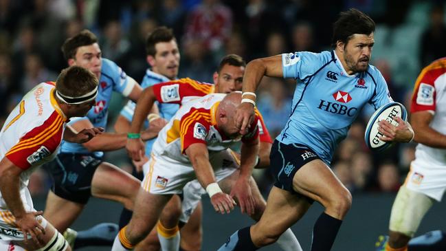 Waratahs v Chiefs Super Rugby game at Allianz Stadium, Sydney. Waratahs Adam Ashley-Cooper makes a break to set up a try by Cam Crawford.