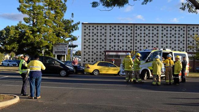 A primary school girl has suffered head injuries after being struck by a vehicle on Middle Street this afternoon. Picture: Kate McCormack