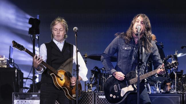 Paul McCartney performs alongside Foo Fighters frontman Dave Grohl at Glastonbury. Upwards of 250,000 fans are expected to flock to see McCartney at his forthcoming Australia tour. Picture: MPL Communications