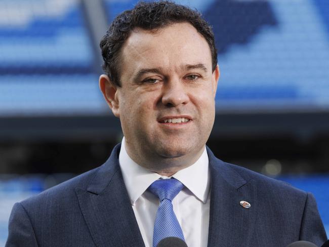 DAILY TELEGRAPH AUGUST 2, 2022Embattled MP, Stuart Ayres arrives at the new Alliance Stadium in Sydney to speak to media. Picture: David Swift