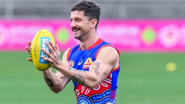 The Bulldogs’ Tom Liberatore is partial to a cartoon tatt. Picture: Jake Nowakowski