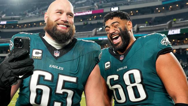 Lane Johnson and Jordan Mailata are off to the Super Bowl. Picture: Mitchell Leff/Getty Images/AFP