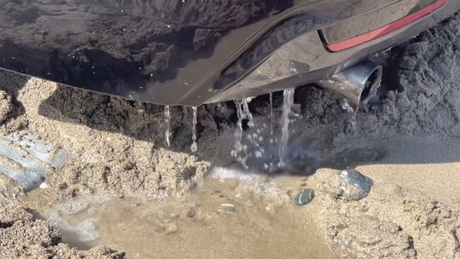 Other footage showed water pouring out of the car’s back end. Picture: Facebook