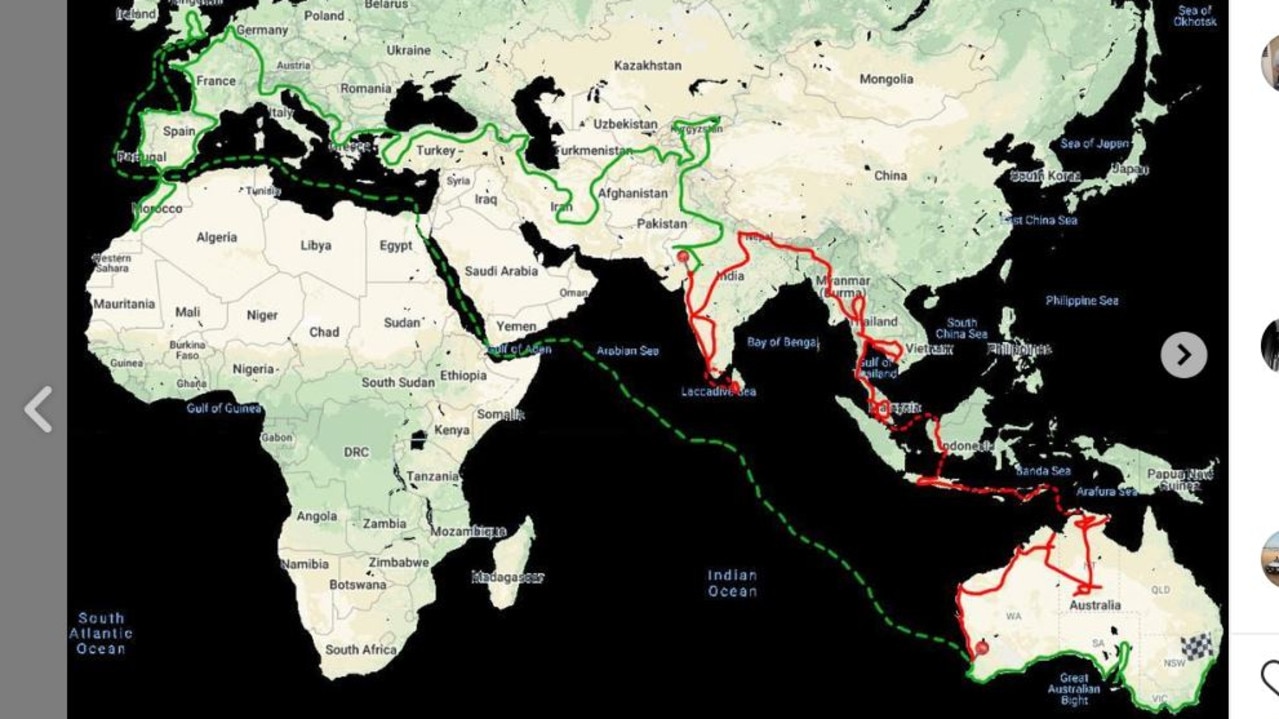 The route the couple planned to take, starting in 2017. Picture: Instagram