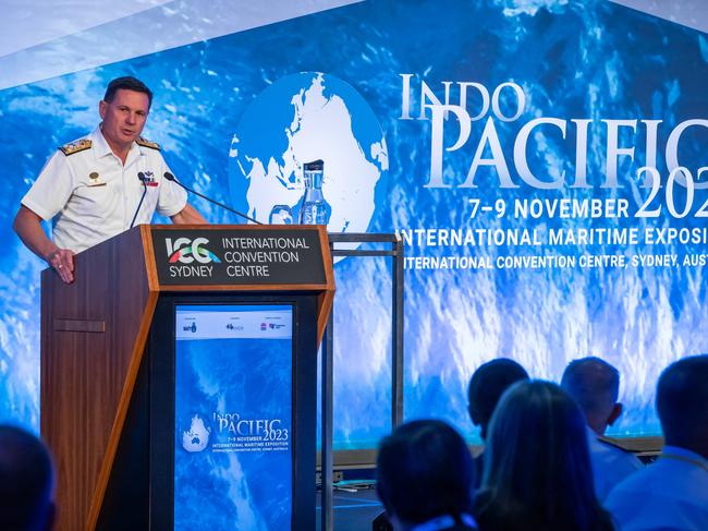 Vice Admiral Mark Hammond opening the Indo Pacific 2023 Maritime Expo. Picture: Supplied