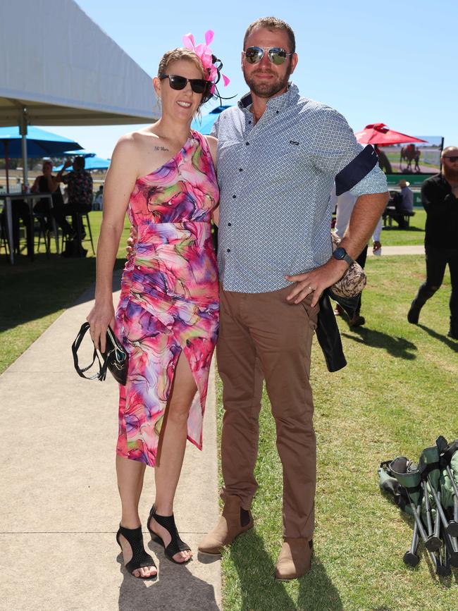 BAIRNSDALE, AUSTRALIA – MARCH 22 2024 Katy Toner and Lincoln Toner attend the Bairnsdale Cup race day. Picture: Brendan Beckett