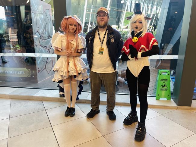 The PAX Aus Convention at the Melbourne Convention and Exhibition Centre (MCEC) on Saturday, October 12, 2024: Tamieka Knight, Darby Franklin and Jordan Hunter. Picture: Jack Colantuono