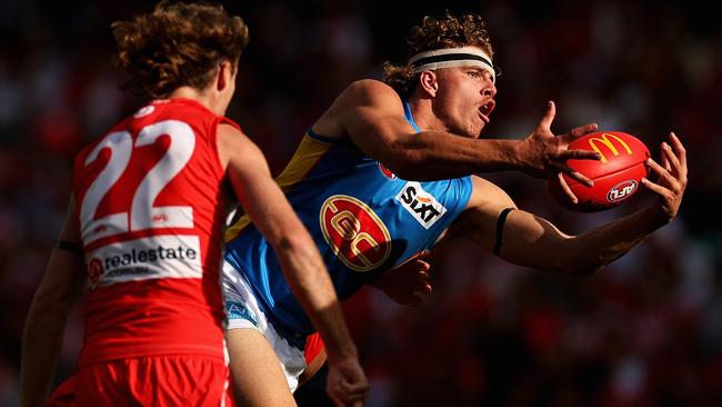 Jed Walter of the Suns marks during the round six AFL match between Sydney Swans and Gold Coast Suns. Picture: Cameron Spencer/Getty Images