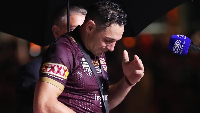 Billy Slater with player of series medal during Game 3 of the State of Origin series between the NSW Blues and Queensland Maroons at Suncorp Stadium in Brisbane. Picture. Phil Hillyard