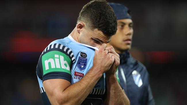 Adelaide, AUSTRALIA – NOVEMBER 04: Nathan Cleary of the Blues reacts after losing game one of the 2020 State of Origin series between the Queensland Maroons and the New South Wales Blues at the Adelaide Oval on November 04, 2020 in Adelaide, Australia. (Photo by Mark Kolbe/Getty Images)