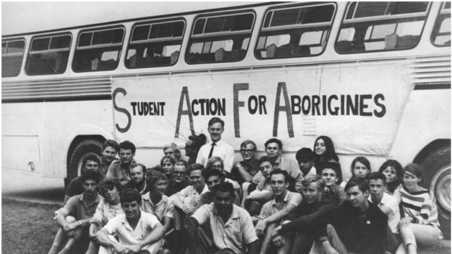 Freedom Riders and their campaign bus which drove through NSW in 1965. Picture: Ann Curthoys