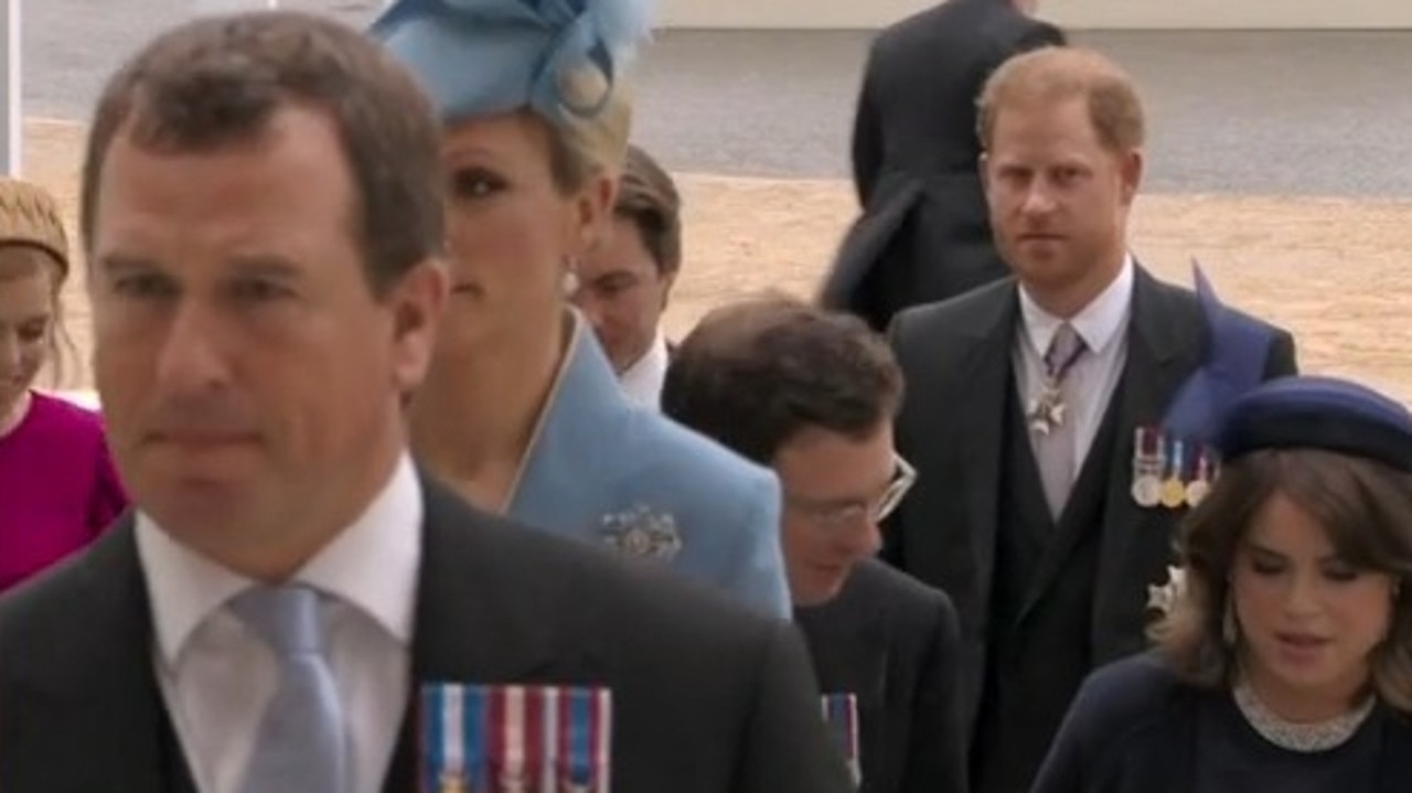 Prince Harry arrives at King Charles coronation.
