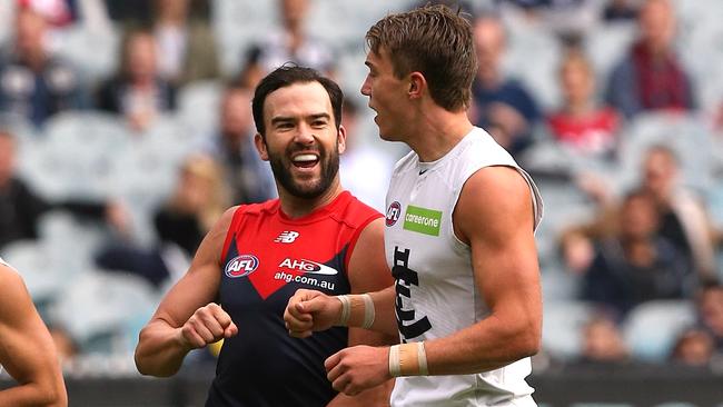 Jordan Lewis has been offered a three-week suspension for a hit on Patrick Cripps. Picture: Wayne Ludbey