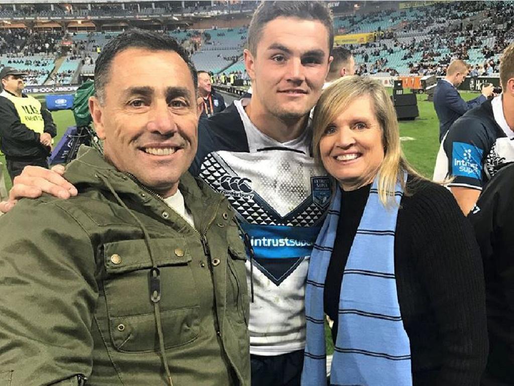 Former Cronulla Sharks coach Shane Flanagan with son Kyle and wife Cathie. Picture supplied