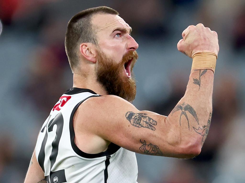 Charlie Dixon after kicking a goal in the win over Melbourne. Picture: Josh Chadwick/Getty Images