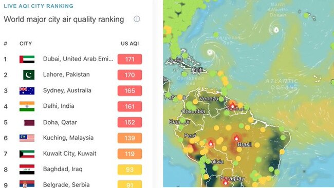 Sydney ranked third worst in the world for air quality on Thursday. Picture: IQ Air