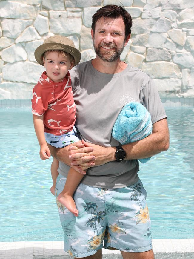 Kip Wightman with Rafael in their home pool. Picture: Annette Dew