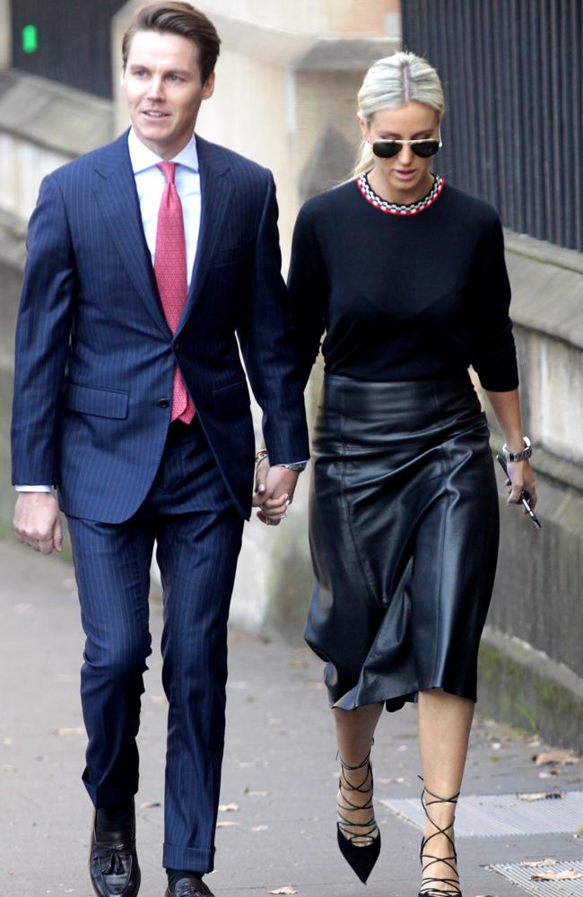 Oliver Curtis and wife Roxy Jacenko outside court today. Picture: David Moir