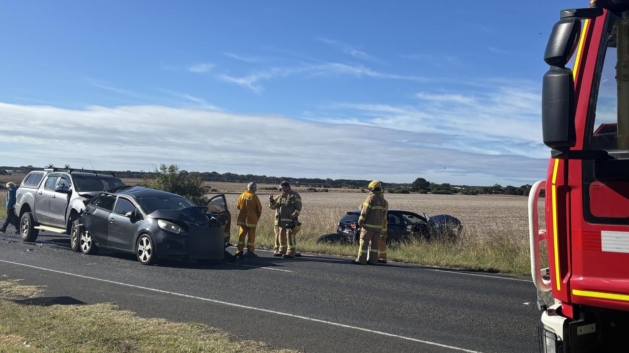 Three cars were involved in a crash on Barwon Heads Rd in Connewarre on Friday.