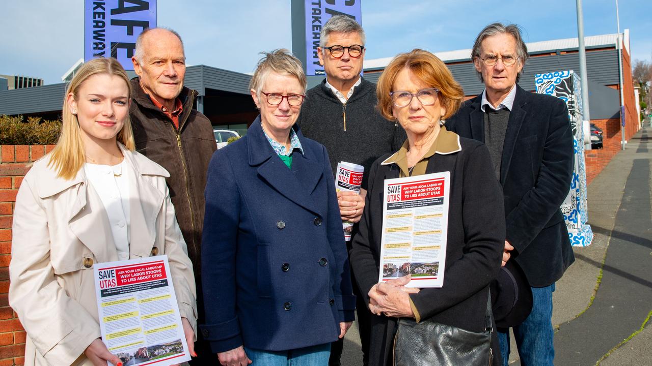 Save UTAS representatives Mia Grant, Mike Foster, Dr Ruth Barton, Greg Barns S.C, Angela Bird, and Jeff Malpas. Picture: Linda Higginson